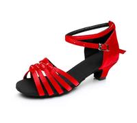 Hixingo Chaussures de Danse Latine Femme Talon 4 cm, Bout Ouver Chaussures de Danse de Salon Latine Heels Femme Pieds Larges Grand Confort pour Salsa, Jazz, Standard (S30 Rouge,39)