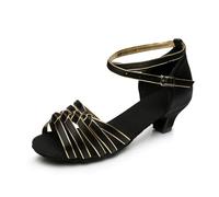 Hixingo Chaussures de Danse Latine Femme Talon 4 cm, Bout Ouver Chaussures de Danse de Salon Latine Heels Femme Pieds Larges Grand Confort pour Salsa, Jazz, Standard (S30 Noir et Or,37)