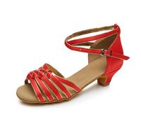Hixingo Chaussures de Danse Latine Femme Talon 4 cm, Bout Ouver Chaussures de Danse de Salon Latine Heels Femme Pieds Larges Grand Confort pour Salsa, Jazz, Standard (S30 Rouge et Or,36)