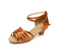 Hixingo Chaussures de Danse Latine Femme Talon 4 cm, Bout Ouver Chaussures de Danse de Salon Latine Heels Femme Pieds Larges Grand Confort pour Salsa, Jazz, Standard (S30 Marron,34)