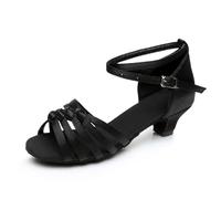 Hixingo Chaussures de Danse Latine Femme Talon 4 cm, Bout Ouver Chaussures de Danse de Salon Latine Heels Femme Pieds Larges Grand Confort pour Salsa, Jazz, Standard (S30 Noir,41)