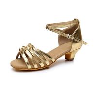 Hixingo Chaussures de Danse Latine Femme Talon 4 cm, Bout Ouver Chaussures de Danse de Salon Latine Heels Femme Pieds Larges Grand Confort pour Salsa, Jazz, Standard (S30 Or Jaune,35)