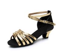 Hixingo Chaussures de Danse Latine Femme Talon 4 cm, Bout Ouver Chaussures de Danse de Salon Latine Heels Femme Pieds Larges Grand Confort pour Salsa, Jazz, Standard (S30 Or,41)