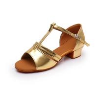 Hixingo Chaussures de Danse Latine Femme Talon 4 cm, Bout Ouver Chaussures de Danse de Salon Latine Heels Femme Pieds Larges Grand Confort pour Salsa, Jazz, Standard (L112 Or,39)