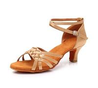 Hixingo Chaussures de Danse Latine Femme Talon 5.5cm, Tissé Bout Ouvert Chaussures de Danse de Salon Femme Tango Valse Fête pour Jazz Latin Standard Rumba Cha Cha (Champagne,37)