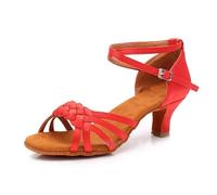 Hixingo Chaussures de Danse Latine Femme Talon 5.5cm, Tissé Bout Ouvert Chaussures de Danse de Salon Femme Tango Valse Fête pour Jazz Latin Standard Rumba Cha Cha (Rouge,39)
