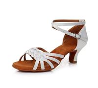 Hixingo Chaussures de Danse Latine Femme Talon 5.5cm, Tissé Bout Ouvert Chaussures de Danse de Salon Femme Tango Valse Fête pour Jazz Latin Standard Rumba Cha Cha (Argent,37)
