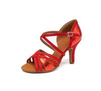 Hixingo Chaussures de Danse Latine Femme Talon 6 cm, Bout Ouver Chaussures de Danse de Salon Latine Heels Femme Pieds Larges Grand Confort pour Salsa, Jazz, Standard (L1 Rouge,38)