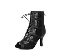 Hixingo Chaussures de Danse Latine Femme Talon 7.5 cm, Bout Ouver Chaussures de Danse de Salon Latine Heels Femme Pieds Larges Grand Confort pour Salsa, Jazz, Standard (P446 Noir,38)