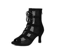 Hixingo Chaussures de Danse Latine Femme Talon 8.5 cm, Bout Ouver Chaussures de Danse de Salon Latine Heels Femme Pieds Larges Grand Confort pour Salsa, Jazz, Standard (L446 Noir,36)