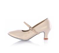 Hixingo Chaussures de Danse Valse Femme Bout Fermé Talon,Chaussures De Salsa Tango Valse Fête Sociale pour Jazz/Latin/National Mark/Rumba/Cha Cha (Crème 5 cm,36)