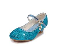 Hixingo Chaussures de Princesse Fille 2-10 Ans, Ballerines Enfant Chaussures Plates Mary Jane, Glitter Shinning Paillettes Enfants Mary Jane pour Anniversaire Mariages et Fêtes (Bleu,33)