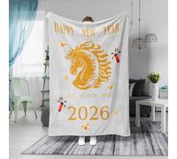 Hixingo Couverture Douce et Confortable Plaid Polaire Plaid Tout Doux Couverture Chaude Polaire, Douce Et Moelleuse pour Canapé-Lit et Canapé, Nouvel an Chinois Année du Cheval (Or Blanc,80x120cm)
