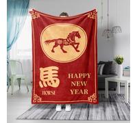 Hixingo Couverture Douce et Confortable Plaid Polaire Plaid Tout Doux Couverture Chaude Polaire, Douce Et Moelleuse pour Canapé-Lit et Canapé, Nouvel an Chinois Année du Cheval (Rouge Or,150x230cm)