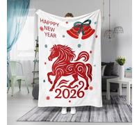 Hixingo Couverture Douce et Confortable Plaid Polaire Plaid Tout Doux Couverture Chaude Polaire, Douce Et Moelleuse pour Canapé-Lit et Canapé, Nouvel An Chinois Année du Cheval (Blanc Rouge,100x130cm)
