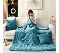 Hixingo Couverture et Oreiller de Voyage 2 en 1, Couverture et Coussin de Voyage Multifonctional Doux et Chaud Plaids Couverture Hiver pour Canapé TV, Bureau, Sieste, Literie (40 * 40cm,Turquoise)