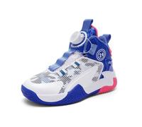 Hixingo Enfant Chaussure de Basketball, Garçon Sneakers Baskets Enfant Filles Mode Baskets de Basket-Bal Hautes pour Chaussures de Sport, pour Mixte Jeunes Homme Femme Bleu-Blanc 37
