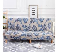 Hixingo Housse de Canapé sans Accoudoirs Extensible, 3D Fleurs Couverture de Canapé pour 1 2 3 Places, Sofa Cover Universelle, Antidérapante, Lavable (Blanc et Bleu,3 Places)