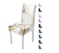 Hixingo Housse de Chaise Salle Manger, Imprime marbre, 2 Pices, Or Blanc, Lavable, Extensible, Protection, Polyester/lasthanne