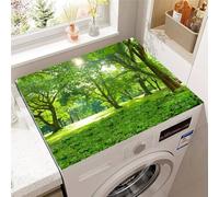 Hixingo Housse de Machine à Laver, Antidérapant Tapis de Protection, pour Machine à Laver et Seche Linge, Anti-Poussière Protection Contre les Rayures, 3D Forêt (Été,50x60cm)