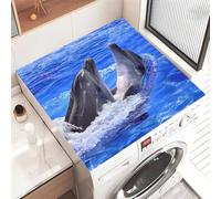Hixingo Housse de Machine à Laver, Antidérapant Tapis de Protection, pour Machine à Laver et Seche Linge, Anti-Poussière Protection Contre les Rayures, 3D Océan (Dauphin qui joue,50 * 50cm)
