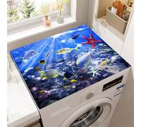 Hixingo Housse de Machine à Laver, Antidérapant Tapis de Protection, pour Machine à Laver et Seche Linge, Anti-Poussière Protection Contre les Rayures, Imprimé Marin (Poisson heureux,50 * 50cm)