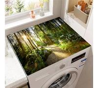Hixingo Housse de Machine à Laver, Antidérapant Tapis de Protection, pour Machine à Laver et Seche Linge, Anti-Poussière Protection Contre les Rayures, 3D Forêt (Style rustique,60x60cm)