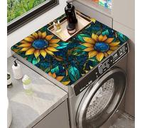 Hixingo Housse de Machine à Laver, Antidérapant Tapis de Protection, pour Machine à Laver et Seche Linge, Anti-Poussière Protection Contre les Rayures, Imprimé Floral (Tournesol,60 * 60cm)