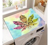 Hixingo Housse de Machine à Laver, Antidérapant Tapis de Protection Pour Plan de Travail Machine à Laver et Seche Linge Anti-Poussière Protection Peinture de Feuilles en 3D (Style 1,50x60cm)