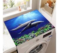 Hixingo Housse de Machine à Laver, Antidérapant Tapis de Protection Pour Plan de Travail Machine à Laver et Seche Linge Anti-Poussière Protection Modèle de Dauphin (océan D,40x50cm)