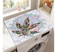 Hixingo Housse de Machine à Laver, Antidérapant Tapis de Protection Pour Plan de Travail Machine à Laver et Seche Linge Anti-Poussière Protection Peinture de Feuilles en 3D (Style 13,50x50cm)