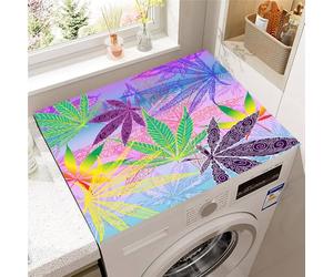 Hixingo Housse de Machine à Laver, Antidérapant Tapis de Protection Pour Plan de Travail Machine à Laver et Seche Linge Anti-Poussière Protection Peinture de Feuilles en 3D (Style 15,50x60cm)