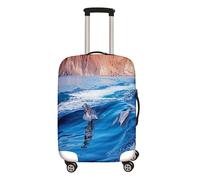 Hixingo Housse de Valise Elastique Housse de Protection pour Bagages, Dauphin 3D Housse de Bagage Zippé Anti-Rayures Voyage Trolley Case Cover Protector (Bleu,26-28 Pouces)