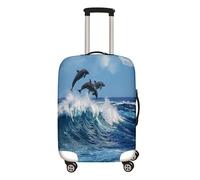 Hixingo Housse de Valise Elastique Housse de Protection pour Bagages, Dauphin 3D Housse de Bagage Zippé Anti-Rayures Voyage Trolley Case Cover Protector (Océan,26-28 Pouces)