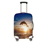 Hixingo Housse de Valise Elastique Housse de Protection pour Bagages, Dauphin 3D Housse de Bagage Zippé Anti-Rayures Voyage Trolley Case Cover Protector (Eau de mer,26-28 Pouces)
