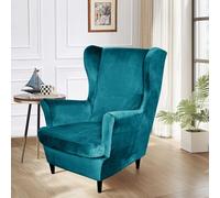 Hixingo Housse Fauteuil à Oreilles, Housse de Chaise Velours de Couleur Unie, Protection de Canapé 2 Pièces Lavable pour Salon, Chambre à Coucher (Bleu Paon,One Size)