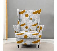 Hixingo Housse Fauteuil à Oreilles, Imprimé 3D Housse de Chaise Housse de Canapé 1 Place avec Housse de Coussin Lavable Housse de Fauteuil pour Salon (One Size,Feuille de café Grise)