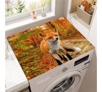 Hixingo Impression Renard 3D Housse de Machine à Laver, Antidérapant Tapis de Protection Pour Plan de Travail Machine à Laver et Seche Linge Anti-Poussière Protection (Automne,50x50cm)
