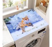 Hixingo Impression Renard 3D Housse de Machine à Laver, Antidérapant Tapis de Protection Pour Plan de Travail Machine à Laver et Seche Linge Anti-Poussière Protection (Neige,40x50cm)