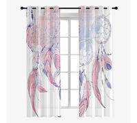 Hixingo Lot de 2 Rideau Voilage Attrape-rêves, Rideau Semi-Transparent à Oeillet Voilages, Rideaux Moderne Décoration de Maison Chambre Salon (140x213cm,Attrape-Rêves 1)