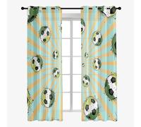 Hixingo Lot de 2 Rideau Voilage Impression de Football, Rideau Semi-Transparent à Oeillet Voilages, Rideaux la Mode Décoration de Maison Chambre Salon (132x244cm,Foot 3)