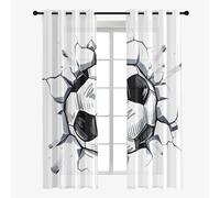 Hixingo Lot de 2 Rideau Voilage Impression de Football, Rideau Semi-Transparent à Oeillet Voilages, Rideaux la Mode Décoration de Maison Chambre Salon (55x95cm,Foot 2)