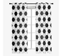 Hixingo Lot de 2 Rideau Voilage Impression de Football, Rideau Semi-Transparent à Oeillet Voilages, Rideaux la Mode Décoration de Maison Chambre Salon (132x244cm,Modèle de Football)