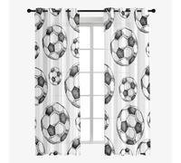 Hixingo Lot de 2 Rideau Voilage Impression de Football, Rideau Semi-Transparent à Oeillet Voilages, Rideaux la Mode Décoration de Maison Chambre Salon (140x275cm,Foot 1)