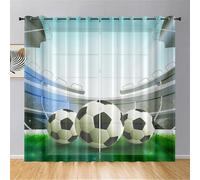 Hixingo Lot de 2 Rideau Voilage, Rideau Semi-Transparent Impression de Football à Oeillet Voilages, Rideaux Décoration de Maison Chambre Salon (107x160cm,Foot 1)