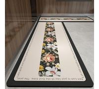 Hixingo Lot de 2 Tapis Cuisine Long Antidérapant au Design - Lavable Absorbant Diatomite Cuisine Devant Evier Tapis de Bain Vaisselle Douche (Fleurs Noires,50x80cm+50x150cm)