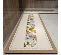 Hixingo Lot de 2 Tapis Cuisine Long Antidérapant au Design - Lavable Absorbant Diatomite Cuisine Devant Evier Tapis de Bain Vaisselle Douche (Fleurs Kaki,60x90cm+60x160cm)