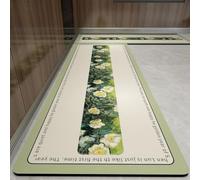 Hixingo Lot de 2 Tapis Cuisine Long Antidérapant au Design - Lavable Absorbant Diatomite Cuisine Devant Evier Tapis de Bain Vaisselle Douche (Fleurs Vertes,50x80cm+50x150cm)