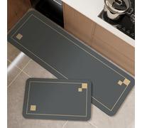 Hixingo Lot de 2 Tapis Cuisine Long Antidérapant au Design Moderne, Lavable Absorbant Diatomite Cuisine Devant Evier Tapis de Bain Vaisselle Douche (Anthracite,40x60cm+40x120cm)