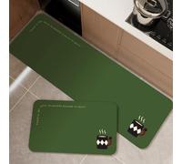 Hixingo Lot de 2 Tapis Cuisine Long Antidérapant au Design Moderne, Lavable Absorbant Diatomite Cuisine Devant Evier Tapis de Bain Vaisselle Douche (Café Vert Foncé,60x90cm+60x160cm)